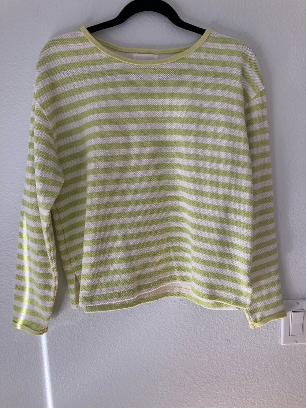 Striped Lightweight Crewneck Top in Lime/White